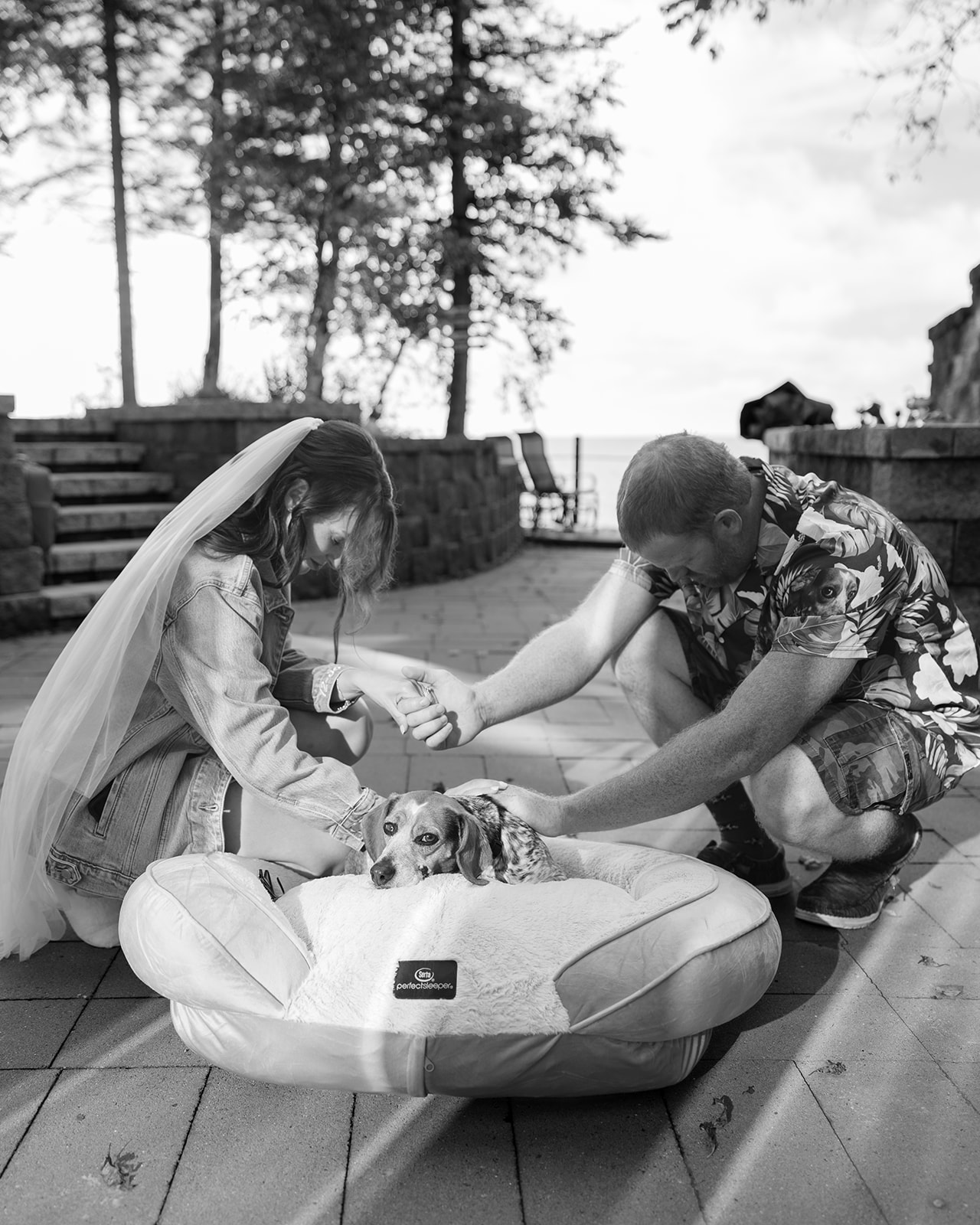Bride and groom share intimate reception grilling out at the Keweenaw Castle