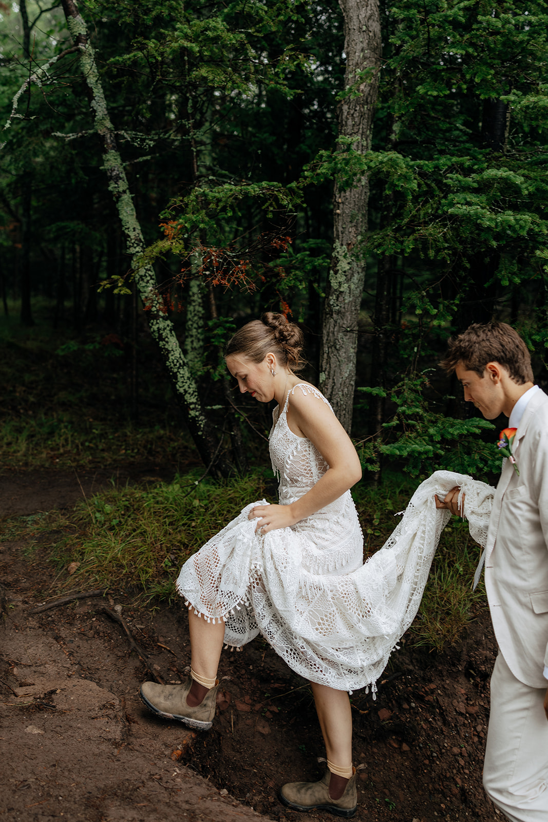 Couple enjoys private vows at an overlook on Presque Isle in Marquette Michigan during an intimate outdoor wedding day