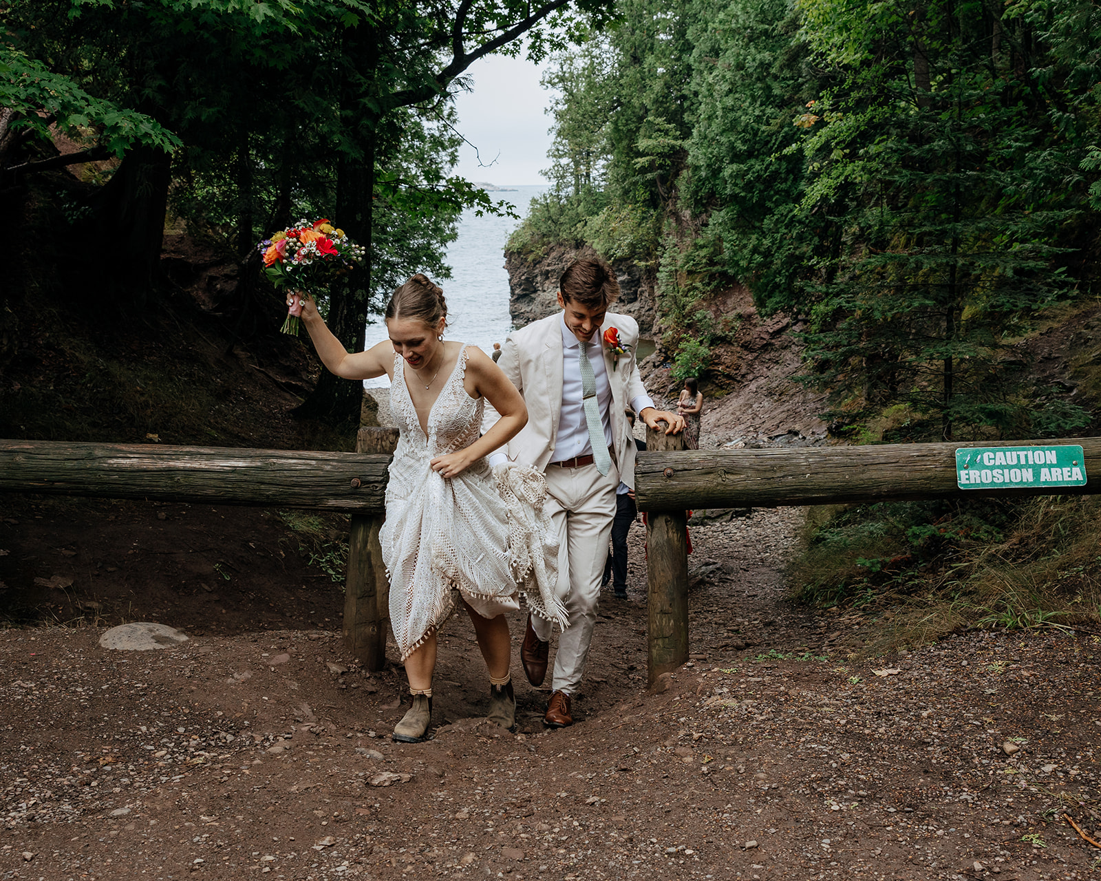 Intimate outdoor wedding ceremony at Black Rocks at Presque Isle in Marquette Michigan