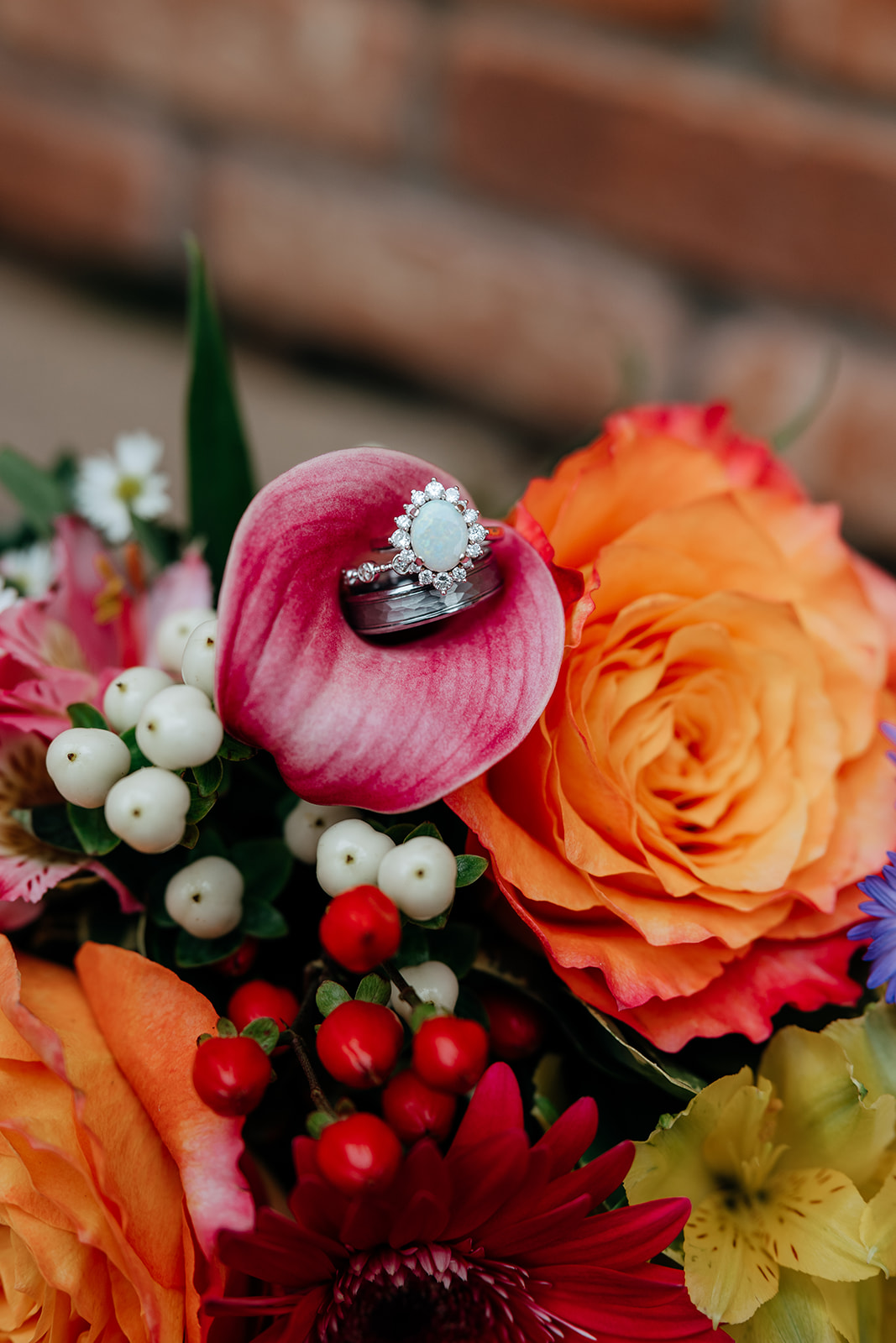 Brightly colored wedding flat lay for an intimate wedding in Marquette Michigan